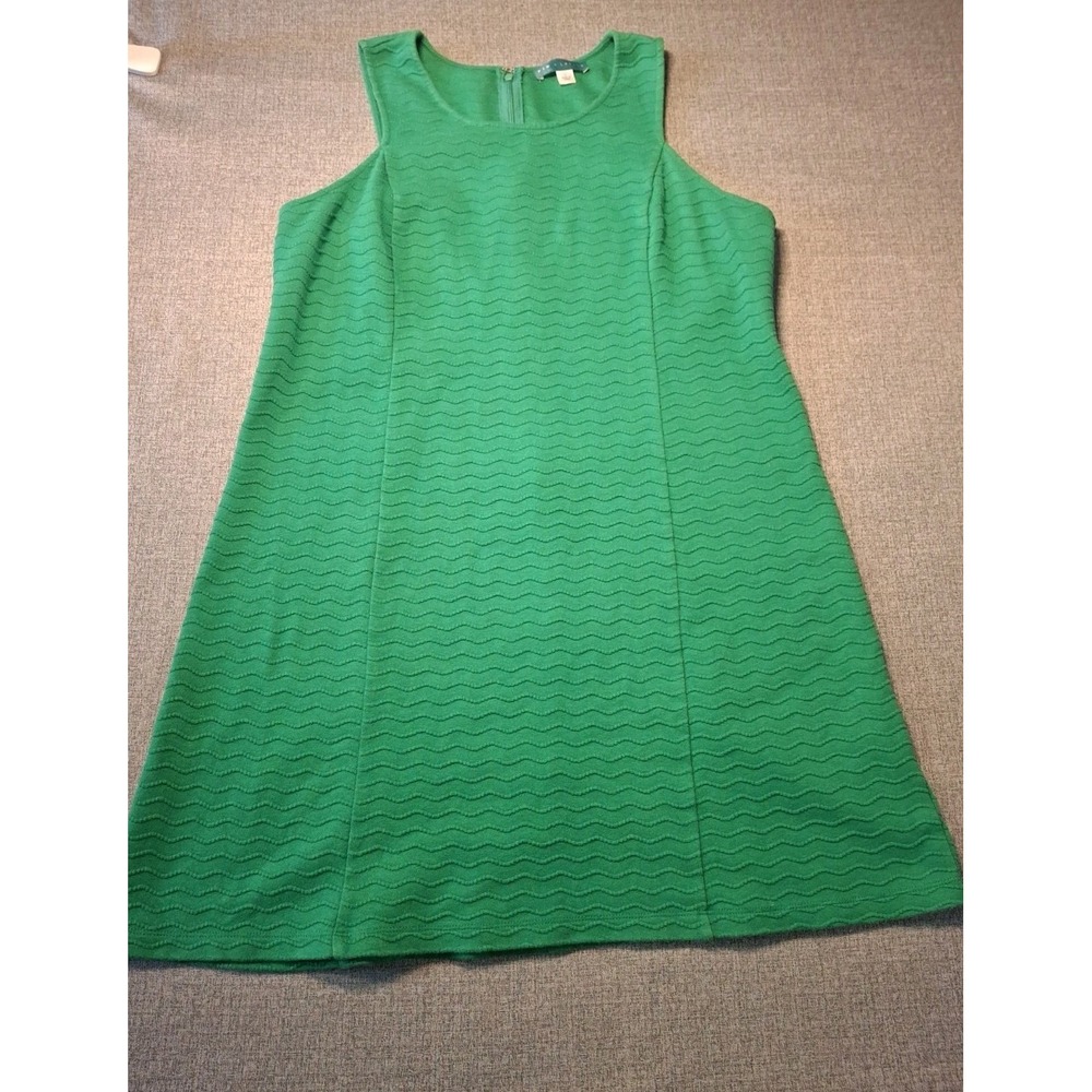 Pim Larkin Green Wavy Pattern Sleeveless Scoop Neck Mini  Dress Sz Large